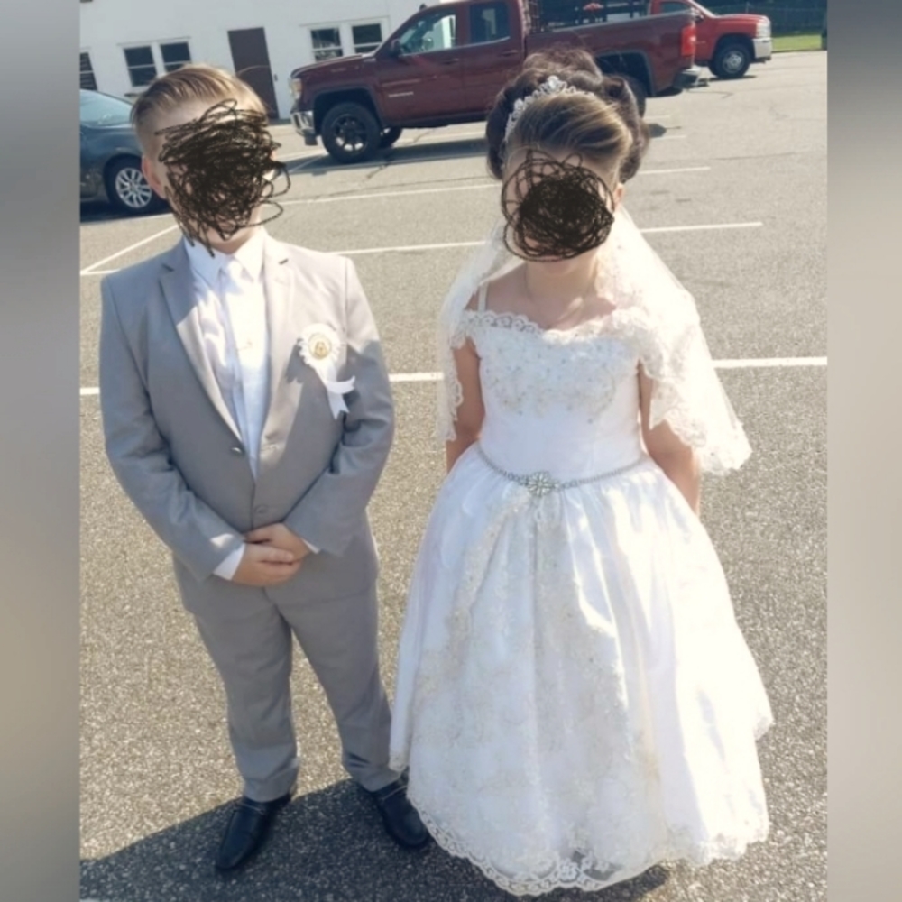 Communion dress, vail, tiera , shoes ,and suit